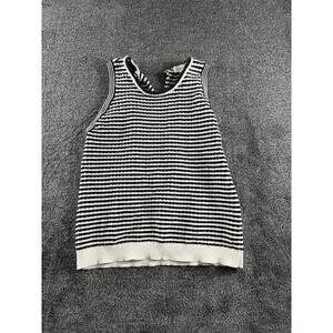 Free Assembly Sleeveless Knit Sweater Tank Top Black White Stripe Size Large